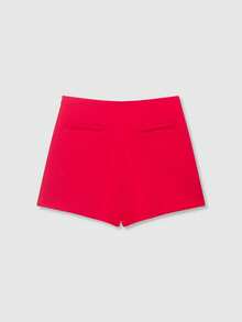 女士纯色不对称腰部休闲短裙裤 夏季红色 - 紅色 - 查看 2