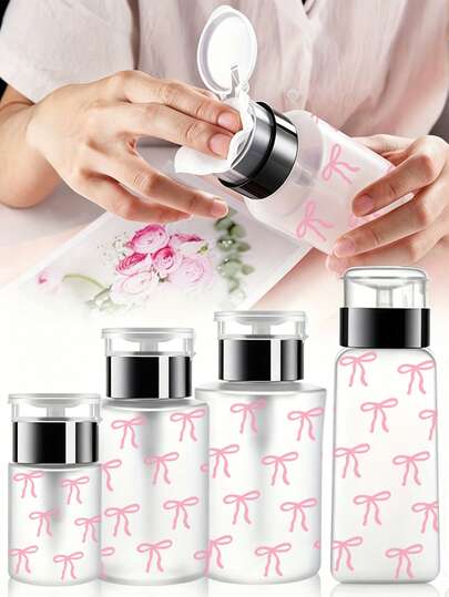 Bow Tie Pattern Clear Pet Refillable Travel Bottle, Makeup Remover Dispenser, Dispensing Bottle With Portable Pump Dispenser For Nail Polish Remover, Toner And Makeup Remover, Dome Design, Hand Wash Only, Reusable, Makeup Remover Bottle, Mother's Day Gift, Travel Essentials