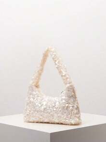 Sequin Shoulder Bag, Glittering Prom Bag, Bridal Party Accessories, Elegant Women's Bag, Wedding Items, Sparkling Dance Party Wallet (Random Pattern) , Sequin , Beach - trắng - Xem 2