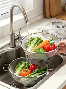 1/3pcs Stainless Steel Mesh Colander Set, S/M/L 3 Sizes, Multi-Functional Vegetable & Fruit Washing & Draining Basket - Multicolor - View 2