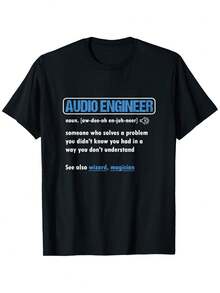 Camiseta Divertida de Ingeniero de Audio para Hombre y Mujer - Regalo para Técnico de Sonido con Diseño de Ondas Sonoras y Equipo de Audio, Camiseta Casual 100% Algodón Adecuada para Productores Musicales, DJs, Personal de Estudio, Camiseta con Impresión Digital Duradera (Tallas S-XXXL), TALLAS GRANDES - Negro - Ver 1
