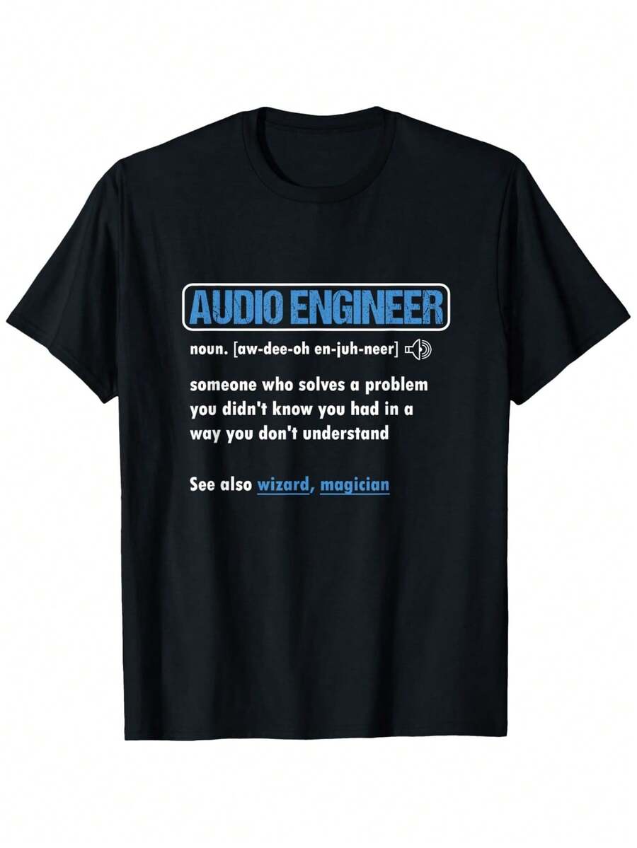 Camiseta Divertida de Ingeniero de Audio para Hombre y Mujer - Regalo para Técnico de Sonido con Diseño de Ondas Sonoras y Equipo de Audio, Camiseta Casual 100% Algodón Adecuada para Productores Musicales, DJs, Personal de Estudio, Camiseta con Impresión Digital Duradera (Tallas S-XXXL), TALLAS GRANDES - Negro - Ver 1