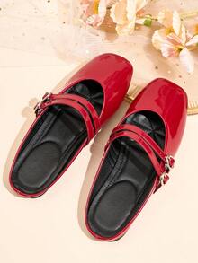 HFSHUNXY Flatjoy 2026 Zapatos Mule Elegantes de Verano para Mujer con Punta Cerrada y Punta Cuadrada, Color Borgoña Vibrante, Casual Versátil, Moda Elegante, Transpirable con Diseño Calado, Diseño de Bloques de Color, Cómodo Versátil, Adecuado para Compras, Citas, Fiestas, Banquetes, Día de San Valentín - Rojo - Ver 4