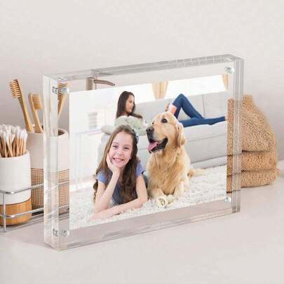 1 khung ảnh từ tính bằng acrylic, khung ảnh từ tính trong suốt, trang trí bàn làm việc, khung ảnh acrylic từ tính hai mặt nằm ngang không viền, đồ trang trí nhà cửa thời trang và quà tặng sáng tạo hiện đại.