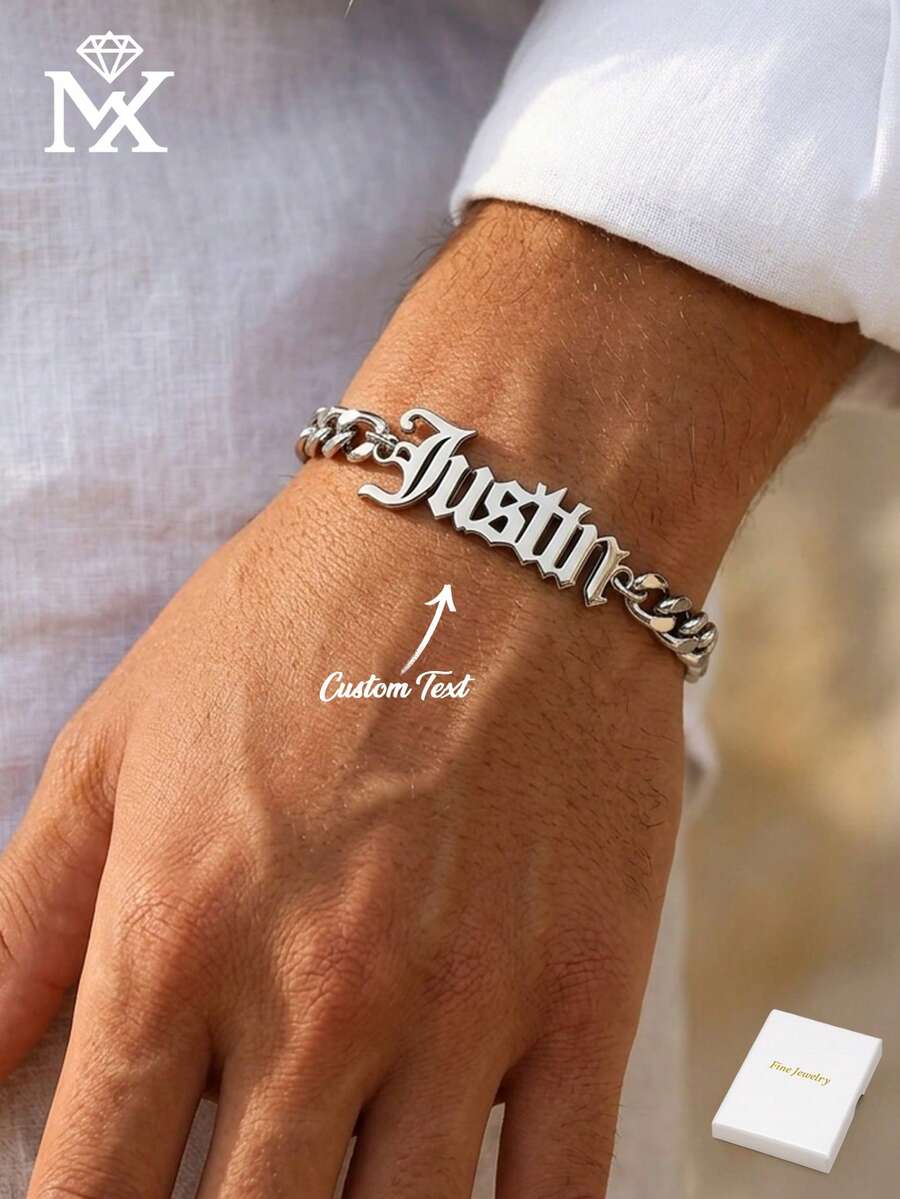 Pulsera de moda con nombre en inglés personalizado, hecha de acero inoxidable 304L personalizable con cadena cubana ajustable. Esta elegante pulsera es perfecta para uso diario y un excelente regalo para ocasiones como el Día de San Valentín - Multicolor - Ver 1