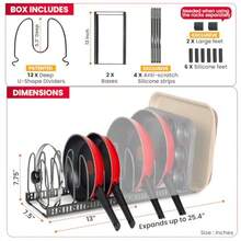 Better Things Home - Organizador grande ajustable de 19 cm de ancho y 12 ranuras con almohadillas para orejas sin arañazos soporte para tapa de olla expandible para gabinetes ollas y sartenes - Gris Oscuro - Ver 5