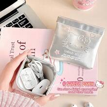 (授權) Sanrio Hello Kitty 金屬銀色擠壓收納包－迷你化妝包，方便的線材與耳機收納整理袋，可愛口袋錢包，適合女性 - 查看 4