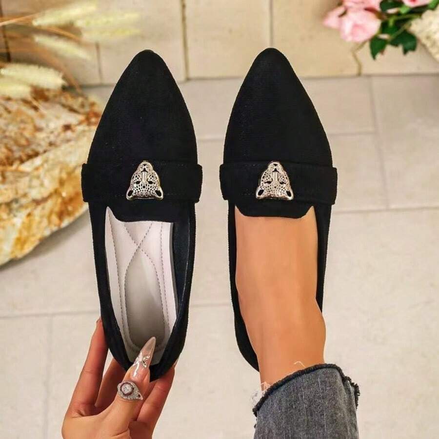 SHUZIA Nuevos Bailarinas Planas Negras, Zapatos Cómodos de Punta Puntiaguda con Slip-On y Transpirables, Adecuados para Navidad y Día de San Valentín - Negro - Ver 1
