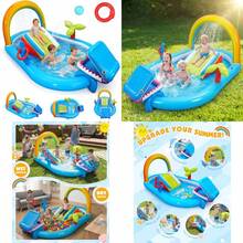 Whubefy - Centro de juegos inflable para niños para exteriores/interiores 98 x 64 x 39 pulgadas tobogán de piscina para niños con rociador de agua cascada y bola de océano multicolor sin - Vistoso - Ver 1