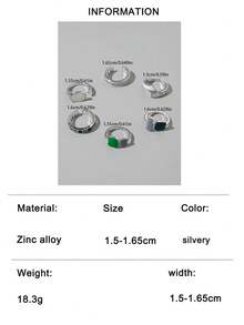 6件套时尚简约不对称几何滴水钻可调节戒指套装，适合作为女性日常佩戴的珠宝礼物 - 彩色 - 查看 14