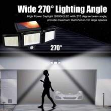 208LED Wall Light | Three-Head Outdoor Lighting | IP65 | Solar-Powered With Motion Sensor | Durable ABS And PC Materials | Ideal For Gardens, Courtyards, Garages | Halloween And Christmas Decorations - 208 LEDs - View 3