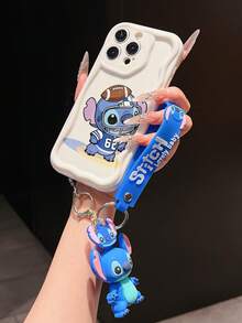 Disney Has Authorized, Phone Case - Chain Set, The Stitch Lilo & Stitch Phone Case Plus A Silicone 3D Or Fluffy Style Stitch Bracelet With Metallic Ring Removable Bracelet, Stitch And Angel Pattern, Compatible With Iphone 17/16/15/14/13/12/11/XS/XR/X Plus Pro Max, Wavy Design Phone Case For Girl, A Stylish Cartoon Summer Phone Case, The Perfect Gift Choice, Phone Protection, Durable Phone Cover, Great Gift For Friends And Family - 白色款式A - 查看 3