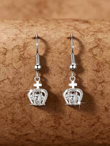 MONALLY Elegant Women's Sparkling Crown Cubic Zirconia Drop Earrings, Royal Jewelry For Mother, Girlfriend, Birthday, Valentine's Day, Daily Wear, Hypoallergenic - Earring - View 5