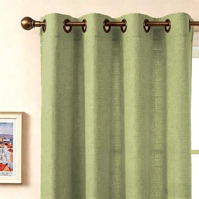 1 pièce Rideau semi-occultant effet lin, design œillet en métal de 4 cm, installation facile et coulissement fluide, décoration pour salon et chambre à coucher