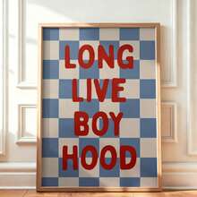 1 Stück, Wandkunst, Vintage Poster, Modernes Kinderzitat Lange lebe die Kindheit Kunstdruck, Boho-Stil blau-weiß kariertes Leinwandbild, Wohnzimmer Dekoration, Schlafzimmer Ästhetik Design, Geschenk für Freunde, Einweihungsgeschenk, ungerahmt - Entwurf 01 - Übersicht 1