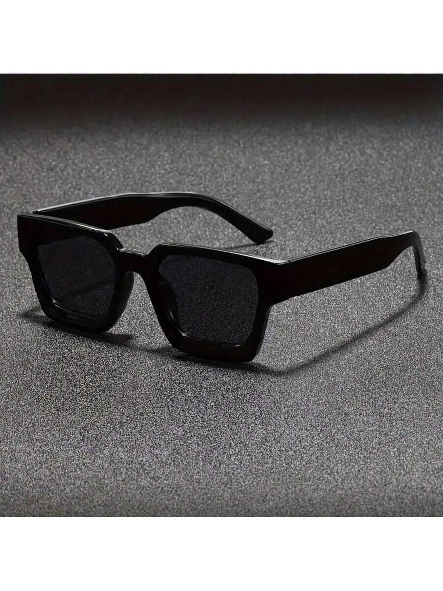 Men's Retro Square Frame Glasses - Vintage Style Black Polycarbonate Frame & Decorative Lenses, Lightweight Durable Eyewear For Driving, Casual Outings & Formal Events, Includes Cleaning Cloth, Casual Attire, Classic Design, Sturdy Construction, Stylish Frames, Accessory Lovers - 黑色 - 查看 1