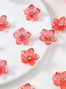10pcs/Pack Mini Rhinestone Flower Hair Scrunchies For Girls, Red, Minimalist, Cute & Sweet, Versatile, Gentle On Hair, Elastic , Suitable For Daily Use - Red - View 4