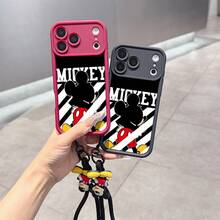 Disney Mickey Mouse Phone Case, Striped Contrast Back View Mickey Silhouette Pattern With "MICKEY" Letter Graphic Protective Soft Cover With Exclusive Mickey Cartoon Pendant Braided Lanyard, All-Inclusive Anti-Drop Shell For IPhone 17, 16, 15, 14, 13, 12, And 11 Pro,Galaxy S22 ,S23,S24,S25 Models. Made Of Durable TPU With Shockproof Protection. A Fun Gift For Family, Friends, Birthdays, Holidays, And Special Occasions. - Màu Đỏ Sâu - Xem 1
