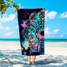 星空曼陀罗图案速干沙滩巾，不掉毛吸水浴巾，便携式度假毛巾 - A - 查看 5