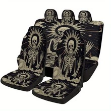 Starry Sky Skull Pattern Design Car Seat Cover Set, Suitable For Most Car Models, High-Quality Comfortable Car Seat Protector Set, Includes Front Seat Covers And Rear Seat Back Covers, Unisex, Suitable For All Seasons - 1pc - 查看 11
