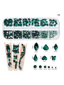 12颗网格美甲水钻，尺寸1.5mm-5mm，3D美甲玻璃水晶AB彩+透明美甲石，宝石珍珠水晶水钻，3D立体美甲装饰，多形状3D美甲钻石，适用于美甲和DIY装饰。1盒美甲水钻，平底水钻，珍珠美甲饰品，适用于亚克力指甲，水晶美甲用品，半圆形美甲宝石。 - 墨綠色 - 查看 5