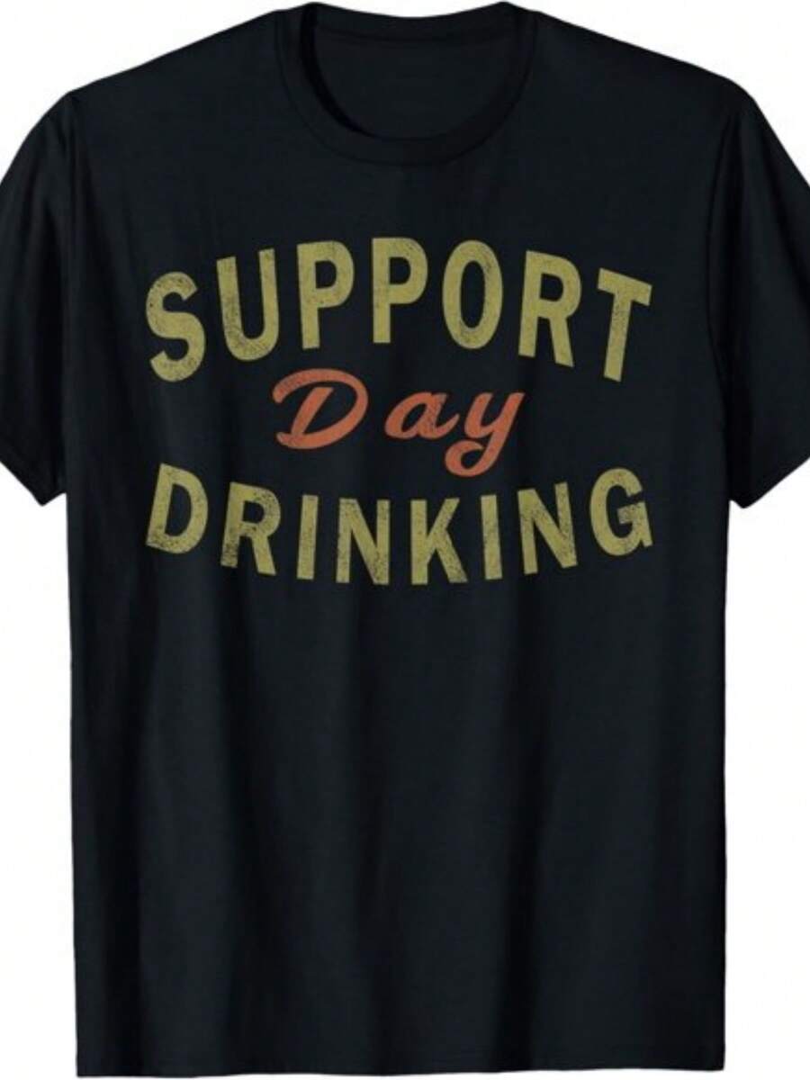 Camiseta de Regalo para Amantes de las Bebidas Diarias. Mismo estilo para hombres y mujeres. Camiseta estampada de manga corta para el verano de 2025, 220G puro. - Negro - Ver 1