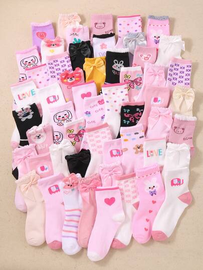 20/10/5 双儿童中筒袜、儿童短袜、儿童圆筒袜、儿童弹力袜、女童圆筒袜、女童中筒袜、女童短袜，带蝴蝶结、爱心、动物、字母、兔子图案，印花刺绣，3D 印花刺绣设计