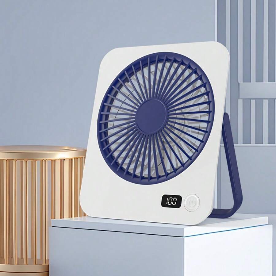 1pc USB Rechargeable Portable Desk Fan, 5 Speed Quiet Mini Fan With LED Digital Display, 180° Rotatable Fast Cooling Personal Fan, Wall Mountable Travel Outdoor Fan For Office Bedroom Camping - Dusty Blue - View 1