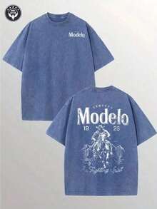 Modelo Men's Washing Cotton T-Shirt, Cotton, Casual Sports Style T Blood, Fashionable Street Style, Suitable For Travel And Sportswear, - Xanh đậm - Xem 17