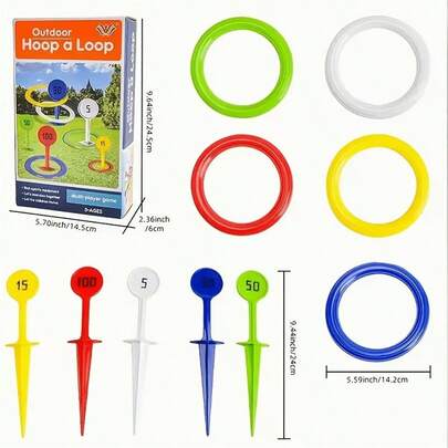 10pcs Beach Toy Set, Fun Outdoor And Backyard Gift, Party Favors, Lawn Garden Beach Snow Toss Ring Toys, Christmas Gift, Birthday Gift (5 Stakes 5 Rings)