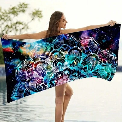 Starry Mandala Pattern Quick-Dry Beach Towel, Non-Shedding Water-Absorbent Bath Towel, Portable Vacation Towel