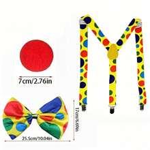 1 Set Costume de Clown Vintage à Pois Colorés Comprend Cravate + Nez + Bretelles - Tenue en Polyester à la Mode, Convient pour Halloween, Carnaval, Festival, Représentation sur Scène, Rentrée Scolaire, Cosplay, Fête de Vacances, Noël, Thanksgiving, Fête de Danse Costume de Clown - Multicolore - Voir 12