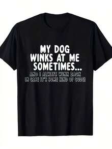 Camiseta Gráfica para Hombre con Estampado de Mi Perro Me Hace Ojos de Gato| Camiseta negra de manga corta con cuello redondo y divertida frase sobre perros, ligera y transpirable, perfecta para amantes de los perros, ideal para atuendos relajados, uso diario, regalo único para amantes de mascotas, talla grande. - Negro - Ver 5
