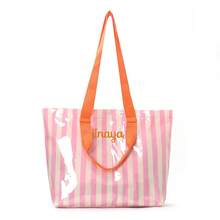 Bolso Tote a Rayas de Gran Capacidad Personalizado para Niña, Bolso de Hombro Casual de Moda con Cremallera y Bolsillo Interior, Bolso de Viaje y Playa, Bolso de Uso Diario - Multicolor - Ver 13