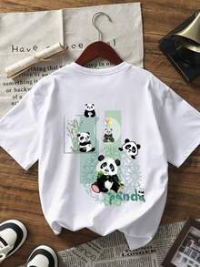 Vintage Spring/Summer New Arrival 100% Cotton T-Shirt With Panda Pattern - Perfect For Casual Comfort, Ideal For Daily Wear, Commuting, And Vacation Trips. - White - View 2