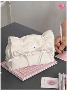 1pc Large Capacity Cat Bow Stationery Storage Bag, Durable Lightweight Polyester Pencil Case, Cute Cartoon Design Pen Pouch With Smooth Zipper, Multi-Pocket Portable Storage Bag For Pens, Markers, Erasers, Rulers, Waterproof And Easy To Clean, Suitable For School, Office, Daily Use, Perfect Gift For Students, Girls, Teenagers On Birthday, Christmas, Graduation - Multicolor - View 4