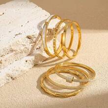 1pc Titanium Steel Bracelet, Gold Color Inlaid Diamond, Waist, Clover, Roman Letter, Heart, Shell, Bamboo Node, Exquisite & Fashionable Accessory - Gold - View 9