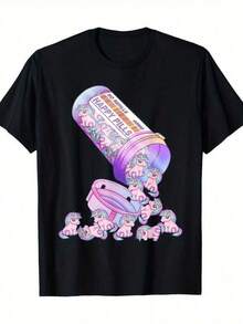 Dam-T-shirts. Unis-ex "Happy Pill" retro gotisk kawaii-stil T-shirt med mörk enhörning - 100 % bomull, 180 g/m², storlekar S-XXXL, söt anime otaku-stil med rosa och lila magiskt enhörningstryck, avslappnad present till fans. Avslappnad T-shirt med unikt tryck, WWE-superstjärnsporträtt på svart bomull, unis-ex grafisk T-shirt för wrestlingfans, 1 del, unis-ex T-shirt, matchande familjeset, snygga T-shirts för vår och sommar, favoritgrafiska T-shirts för män och kvinnor. - Svart - Visa 7