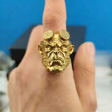 1 pieza Anillo abierto de metal con forma de cabeza de gorila estilo Steampunk exagerado de Hellboy - Dorado - Ver 8