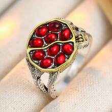 Bague vintage à motif de grenade rouge, bijou artistique bicolore, idéal pour les mariages, les fêtes et les cadeaux - Argent - Voir 3
