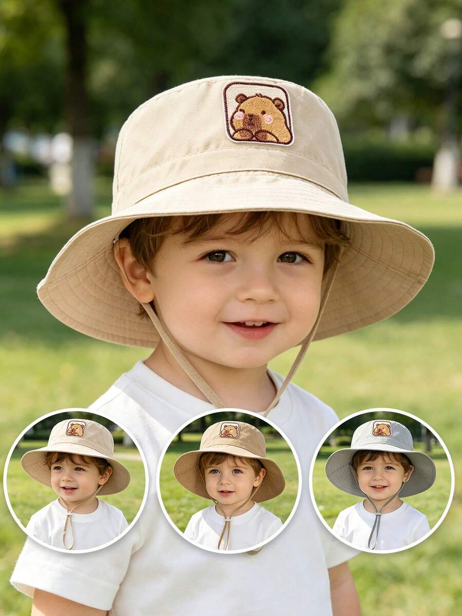 1 buah Topi Matahari Bertepi Lebar Bordir Capybara Bayi, Topi Ember Cepat Kering dengan Tali Dagu, Unisex untuk Aktivitas Luar Ruangan - Kapibala - View 1