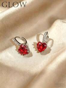 1 Đôi bông tai hình trái tim màu đỏ đính đá Cubic Zirconia, chất liệu đồng, kiểu dáng thời trang, độc đáo, cá tính, đa năng, phù hợp cho các bạn gái tuổi teen đeo hàng ngày, dự lễ hội và tiệc tùng. - Yêu - Xem 6