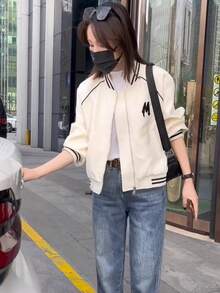 Women's Spring Baseball Jacket, Loose Fit, Stylish And Versatile - Black ([High Quality]) - View 7