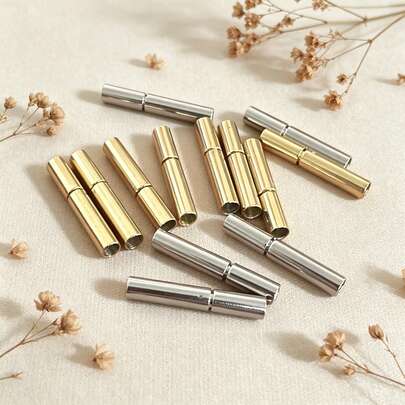 4Pcs 304 Stainless Steel Gold & Silver Tube Magnetic Clasps, Cylinder Magnetic Connectors For DIY Jewelry Making, Suitable For Bracelet, Necklace