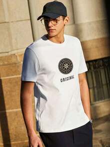 Men's Geometric Letter Casual Tops - Black - View 4