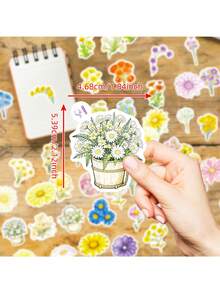 50pcs Cute Aesthetic Watercolor Flower Stickers, Assorted Daisy Sunflower Botanical Wild Plant Decals, Kids Scrapbooking Diary Stationery DIY Craft Decor - Multicolor - View 2