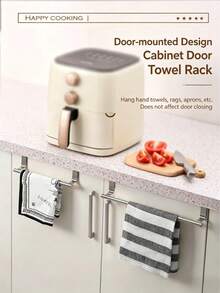1pc Kitchen Sink Towel Rack, Cabinet Door Hanging Hook, No Drilling Required, Suitable For Kitchen Cabinet, Drawer Towel Rack, Available In Silver - Silver - View 7