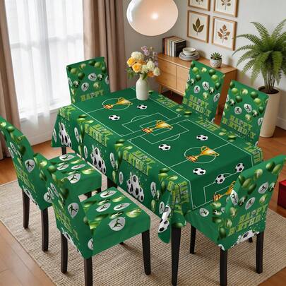 1/4/5/6/7pcs Football Theme Polyester Fiber Dining Chair Covers, Elastic Fabric, Easy To Clean, Dining Room Decor, Holiday Gift, Room Decoration