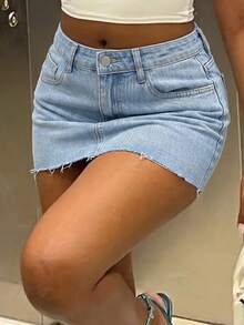 European And American Y2K Spring/Summer New Casual Washed Denim Mini Skirt For Women - Light Wash - View 3