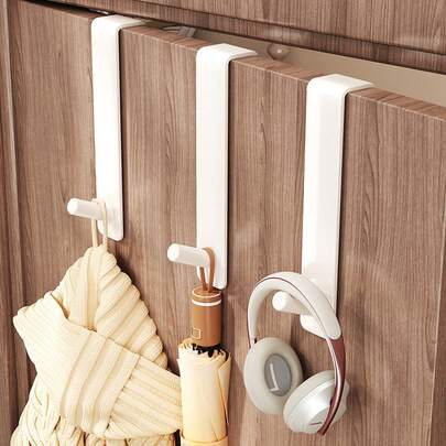 No Drill White Shower Door Hooks,Rustproof Over The Door Towel Hanger For Frameless Glass,Heavy Duty Bathroom Organizer For Towels,Robes,Loofahs,No Damage Installation Shower Door Hooks/Over The Door Towel Hanger